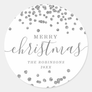 Silver Holiday Kerstmis Glitter Confetti White Ronde Sticker