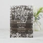 Silver Holiday Party Hout & Winter Sneeuwvlokken H Kaart (Staand voorkant)