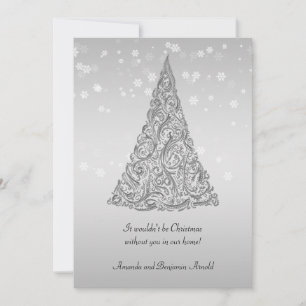 Silver Holiday Tree Snowflakes Invitation Card Kaart