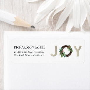 SILVER HOLLY BERRY JOY WREATH CHRISTMAS ADRES ETIKET