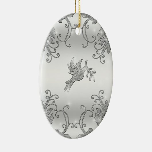 Silver Holly en Dove Keramisch Ornament (Rechts)