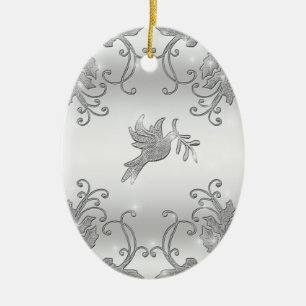 Silver Holly en Dove Keramisch Ornament