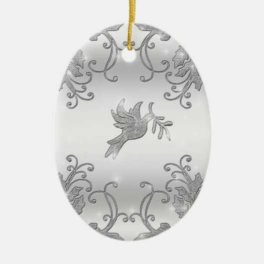 Silver Holly en Dove Keramisch Ornament (Voorkant)