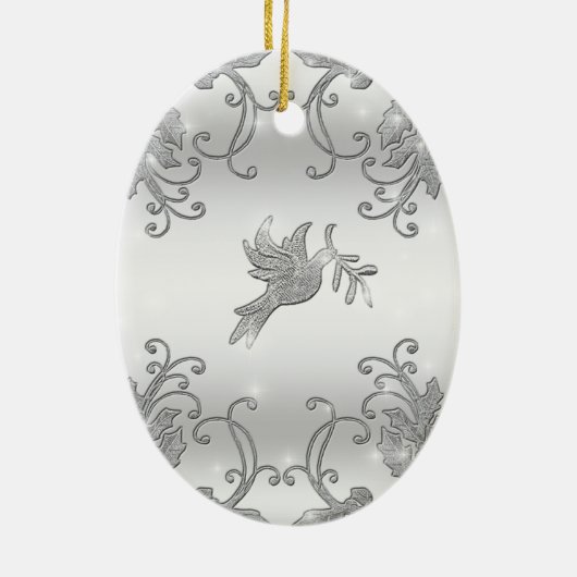 Silver Holly en Dove Keramisch Ornament (Achterkant)