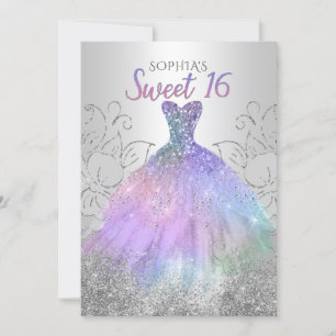 Silver Hologram Glitter Dress Sweet 16 verjaardag Kaart
