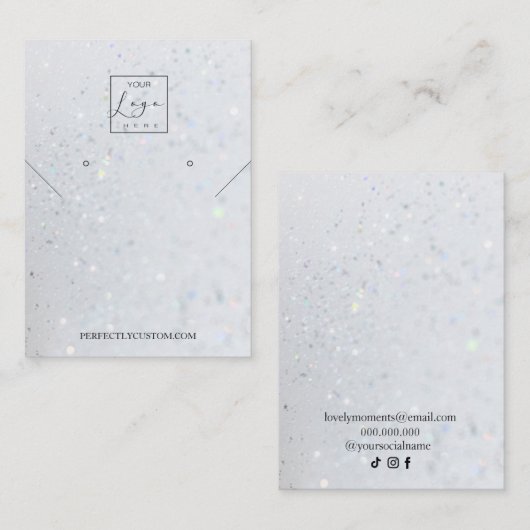 Silver Holographic Glitter ketting earing Busi Visitekaartje (Voorkant / Achterkant)