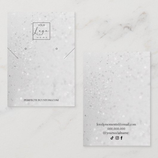 Silver Holographic Glitter ketting earing Visitekaartje (Voorkant / Achterkant)