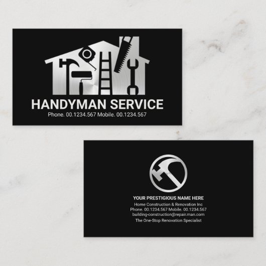 Silver Home Handyman Tools Builder Visitekaartje (Voorkant / Achterkant)