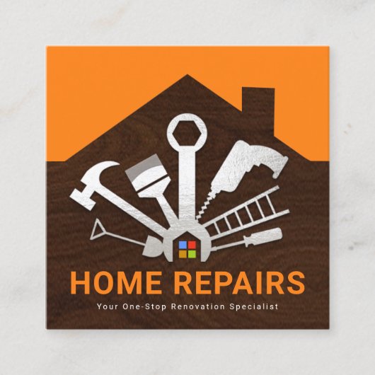 Silver Home Repair Tools Building Silhouette Vierkante Visitekaartje (Voorkant)
