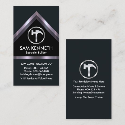 Silver Home Roof Building Construction Visitekaartje (Voorkant / Achterkant)