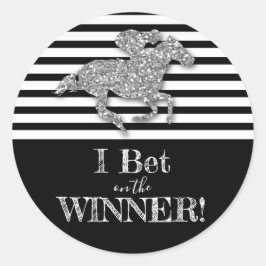 Silver Horse Black White Stripes Derby Race Ronde Sticker