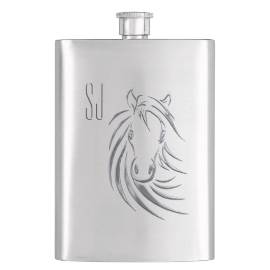 Silver Horse Head Monogram Heupfles (Voorkant)