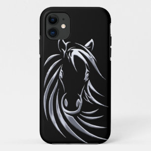 Silver Horse Head op Black iPhone 11 Hoesje