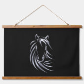 Silver Horse Head op Black Hangend Wandkleed (Voorkant)