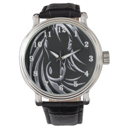 Silver Horse Head op Black Horloge