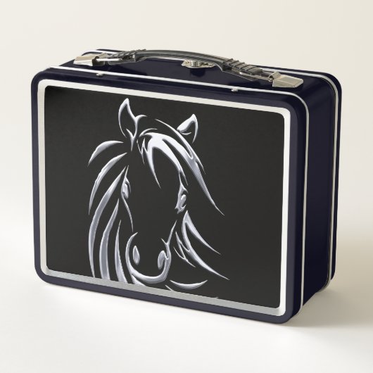 Silver Horse Head op Black Lunch Box (Achterkant)