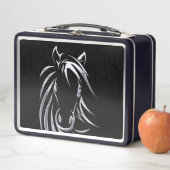 Silver Horse Head op Black Lunch Box (In situ)