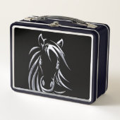 Silver Horse Head op Black Lunch Box (Voorkant)