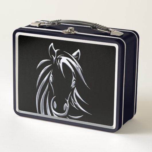 Silver Horse Head op Black Lunch Box (Voorkant)