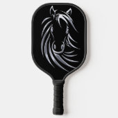Silver Horse Head op Black Pickleball Paddle (Achterkant)