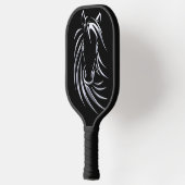 Silver Horse Head op Black Pickleball Paddle (Links)