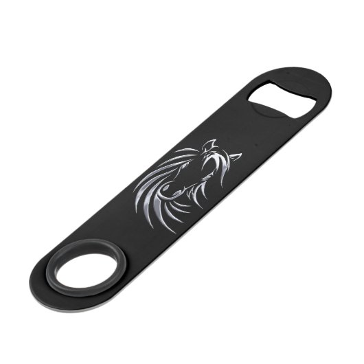 Silver Horse Head op Black Speed Flessenopener (Achterkant Gekanteld)