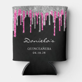 Silver Hot Pink Glitter-schijven zwart Quinceañera Blikjeskoeler