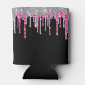 Silver Hot Pink Glitter-schijven zwart Quinceañera Blikjeskoeler (Achterkant)