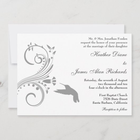 Silver Hummingbird Wedding Invitation Kaart (Voorkant)