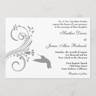 Silver Hummingbird Wedding Invitation Kaart