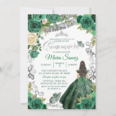 Silver Hunter Green Mexican Floral Quinceañera Kaart (Voorkant)