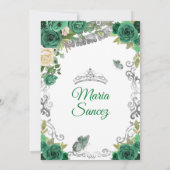 Silver Hunter Green Mexican Floral Quinceañera Kaart (Achterkant)