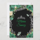 Silver Hunter Green Mexican Floral Quinceañera Kaart (Achterkant)