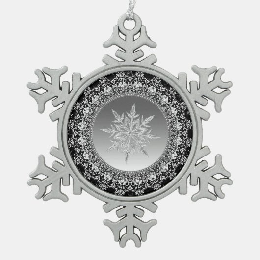 Silver Ice Snowflake Pewter-kerstversiering Tin Sneeuwvlok Ornament (Voorkant)