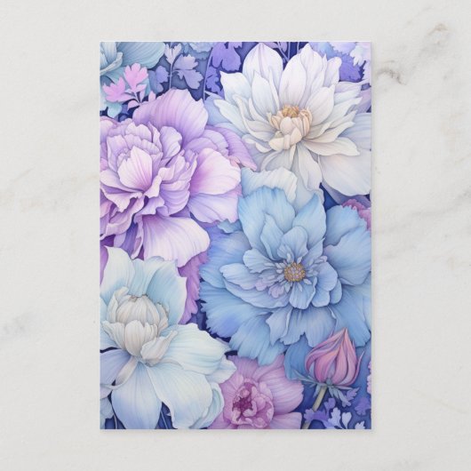 Silver, Icy Blue en Lila bruiloft Gast Details Informatiekaartje (Achterkant)