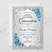 Silver Icy Blue Turquoise Quinceanera Invitation Kaart (Voorkant)