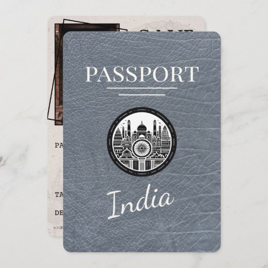 Silver India Passport Bewaar de datum Save The Date (Voorkant / Achterkant)