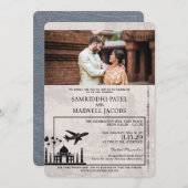 Silver India Passport Wedding Invitation Kaart (Voorkant / Achterkant)