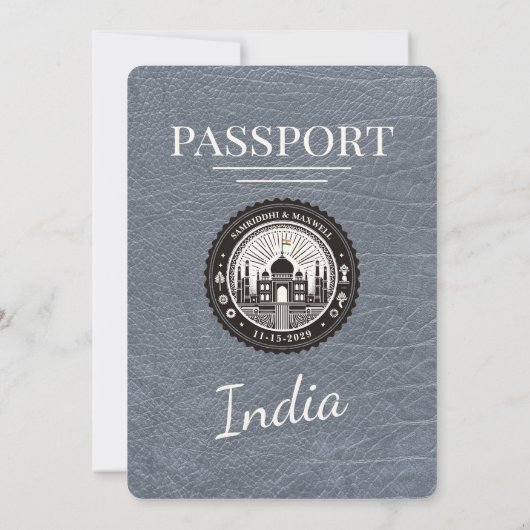 Silver India Passport Wedding Invitation Kaart (Achterkant)