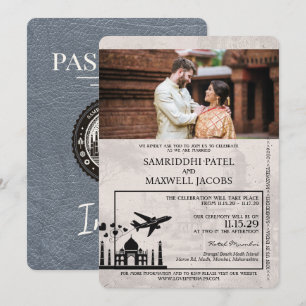 Silver India Passport Wedding Invitation Kaart