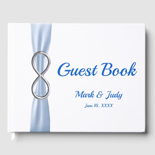 Silver Infinity Blue Ribbon Wedding Guestbook Gastenboek (Voorkant)