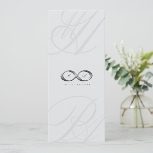 Silver Infinity Hand Clasp Couple Monogram Weddens Kaart (Staand voorkant)