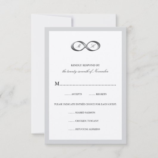 Silver Infinity Hand Clasp Couple Monogram Weddens RSVP Kaartje (Voorkant)