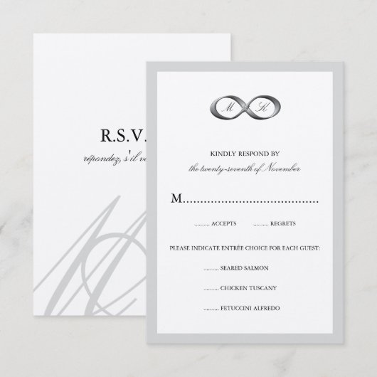 Silver Infinity Hand Clasp Couple Monogram Weddens RSVP Kaartje (Voorkant / Achterkant)