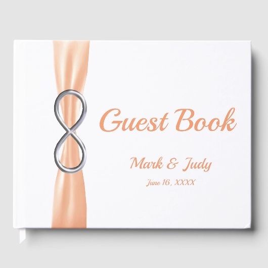 Silver Infinity Oranje Ribbon Wedding Guestbook Gastenboek (Voorkant)