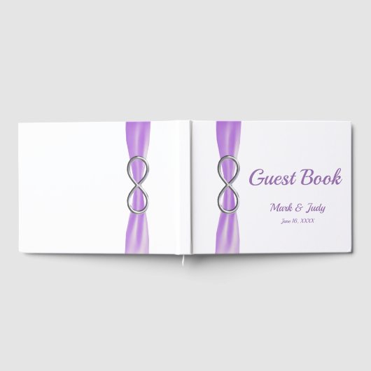 Silver Infinity Paars Ribbon Wedding Guestbook Gastenboek (Volledig)