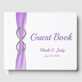 Silver Infinity Paars Ribbon Wedding Guestbook Gastenboek (Voorkant)
