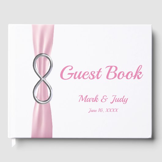 Silver Infinity Pink Ribbon Wedding Guestbook Gastenboek (Voorkant)