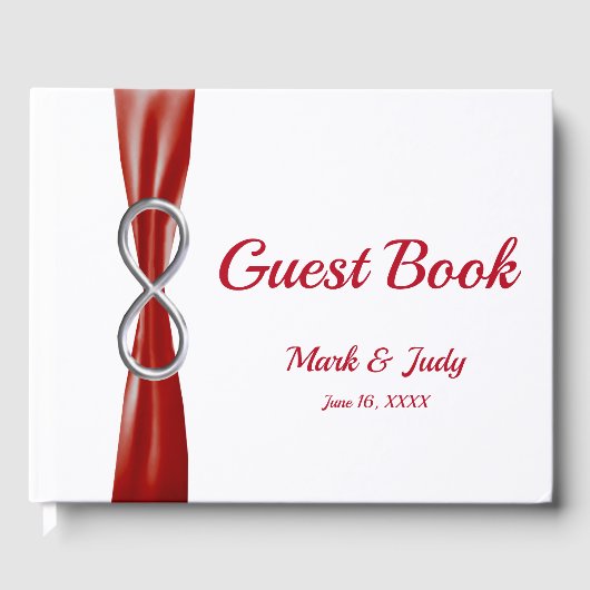 Silver Infinity Red Ribbon Bruiloft Gastenboek (Voorkant)