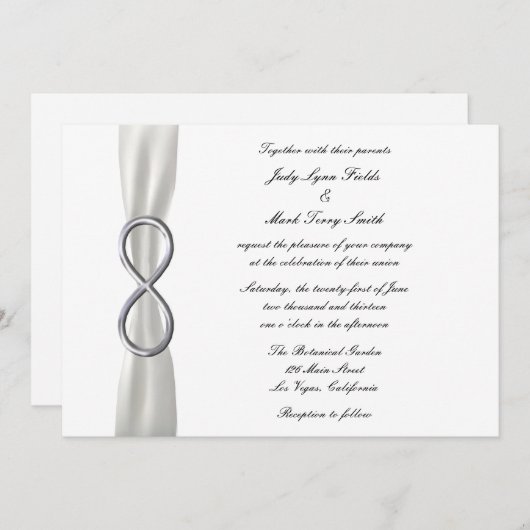 Silver Infinity White bruiloft uitnodiging (Voorkant / Achterkant)